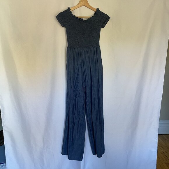 Blue Rain ruched jumpsuit women's size XS cotton denim material off the shoulder - Picture 8 of 8